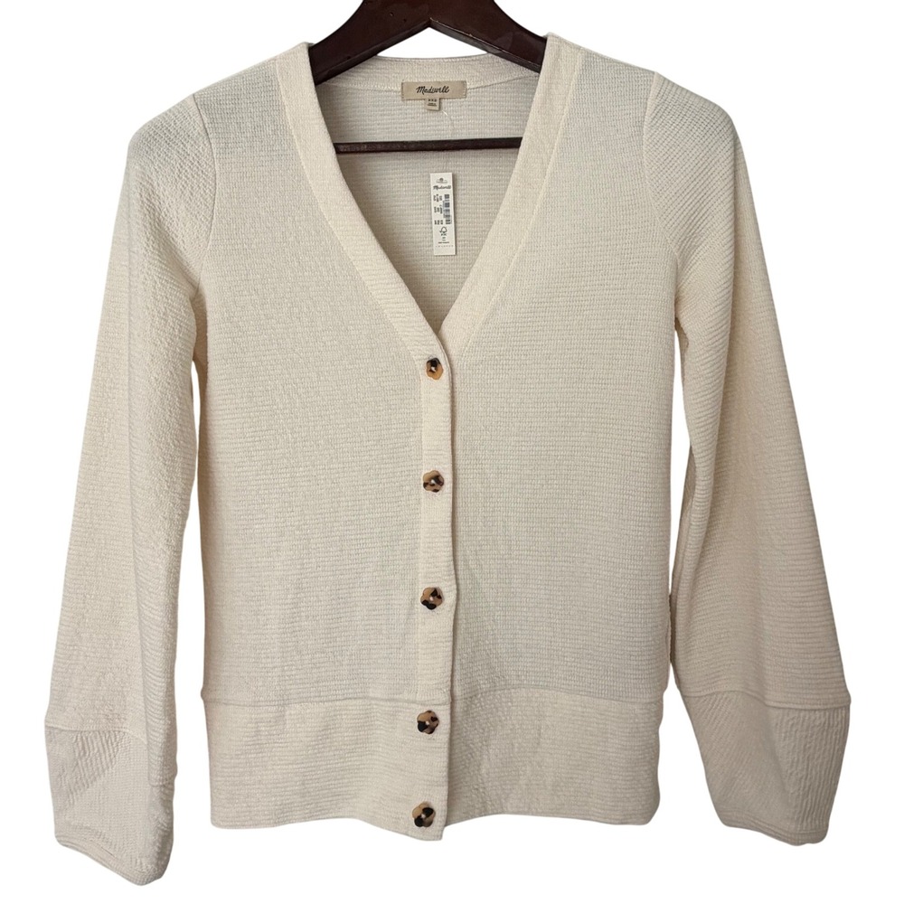 Madewell Pieced-Sleeve Cardigan Antique Cream Button Front Cardigan XXS NWT‎